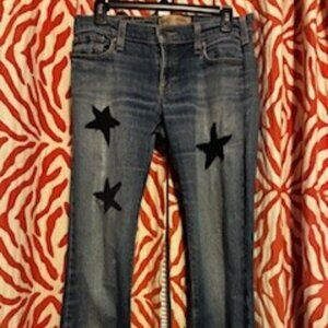 Vintage Old Navy Denim, Black Stars on front, low rise, size 4, Cotton, Elastane